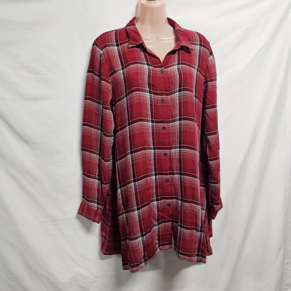 J. Jill Casual Button Up Top Tunic Shirt Women Size M Plaid Two Ply